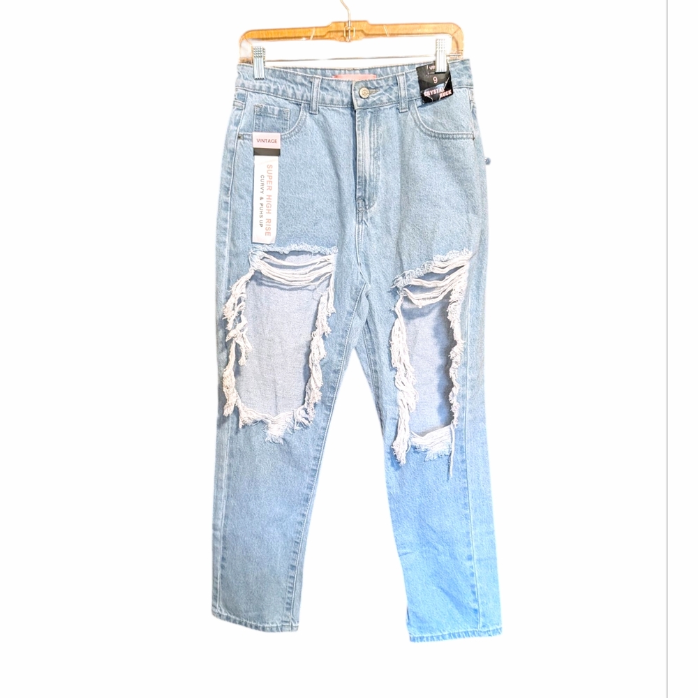 Crystal Rock Destructed Mom Jeans